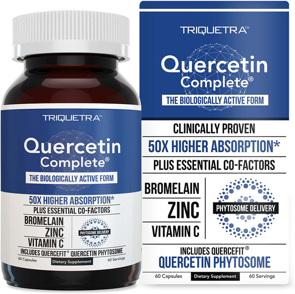 Quercetin Complete 50X Higher Absorption  Plus Bromelain Zinc  Vitamin C  Clinically Proven Next Generation Quercetin Phytosome  Vegan NonGMO Made in USA 60 Capsules