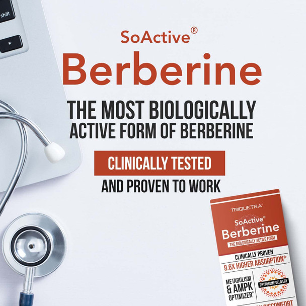 SoActive Berberine 550 mg 9.6X Higher Absorption Clinically Proven Most Effective Berberine  Optimized Berberine Phytosome  Clinically Validated Dose  Metabolism Blood Sugar AMPK  60 Servings