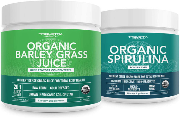 Organic Spirulina Powder 8 oz. Plus Organic Barley Grass Juice Powder 5.3 oz.