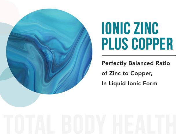 Ionic Zinc Plus Copper Liquid Concentrate 240 Servings Glass Bottle Vegan  Balanced Ratio of Zinc Copper  Supports Immunity Brain Thyroid 2 oz.