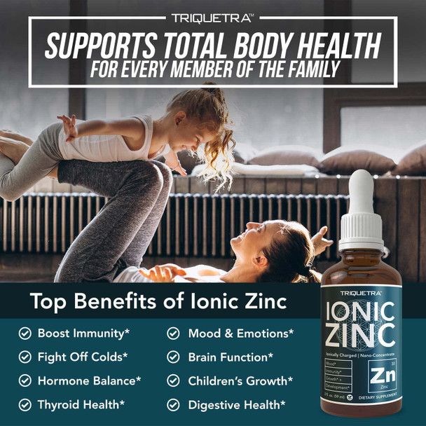 Ionic Liquid Zinc  8 Month Supply Adjustable Doses for Entire Family  Zinc Sulfate Form Vegan Glass Bottle  Immunity Brain Thyroid Support  Best Absorption of Zinc Supplements 2 oz.