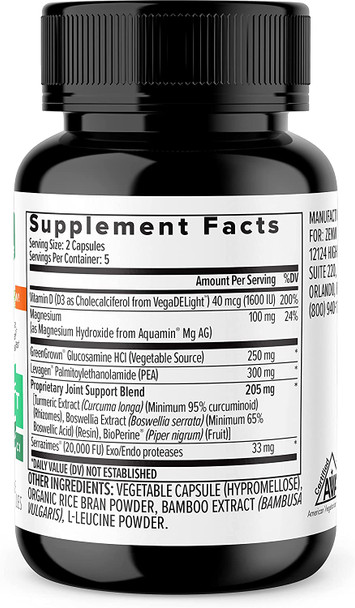 Zenwise Certified Vegan Joint Support Supplement  Glucosamine HCl Turmeric Extract Boswellia Extract  Supports Bone Health  JointsMagnesium  Vitamin D D3 as Cholecalciferol  10 Capsules