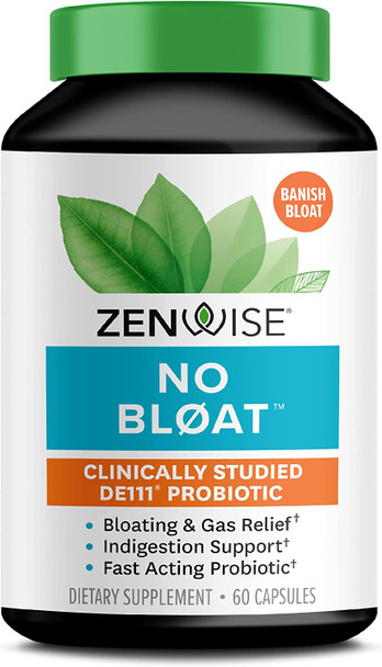 Zenwise No Bloat Supplement with Probiotics Turmeric and Digestive Enzymes Bloating and Gas Relief Ginger Dandelion and Cinnamon to Improve Digestion for Women Men Vegan Formula 60 Count