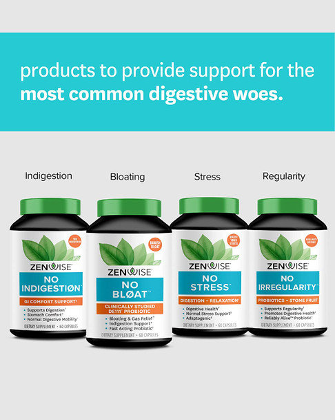 Zenwise No Stress Probiotics Digestion and Stress Relief Ashwagandha Magnesium Probiotics and Vitamin D for Brain Focus Constipation Bloating and Mood Relaxation Plus Immune Support 60 CT