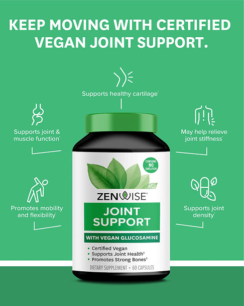 Zenwise Certified Vegan Joint Support Supplement  Glucosamine HCl Turmeric Extract Boswellia Extract  Supports Bone Health  JointsMagnesium  Vitamin D D3 as Cholecalciferol  60 Capsules