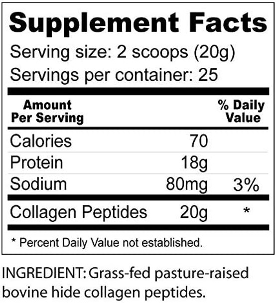 Collagen Peptides Pasture Raised Grass Fed 100 Collagen Protein Hydrolyzed Type I and III Collagen Peptides Powder Unflavored 500 Grams/ 17.6 Ounces
