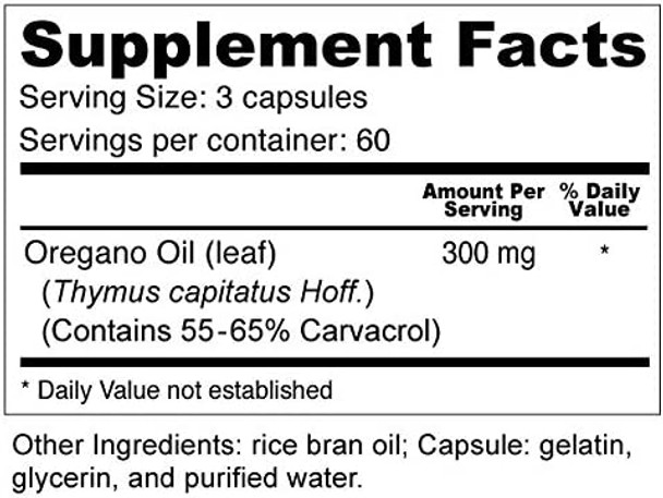 Oregano Oil Capsules  High Potency Wild Oregano Oil 5565 Carvacrol 100mg per Capsule 180 Capsules