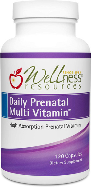 Daily Prenatal Multi Vitamin  High Absorption Methyl Folate Coenzyme B Vitamins Iron Bisglycinate 120 Capsules