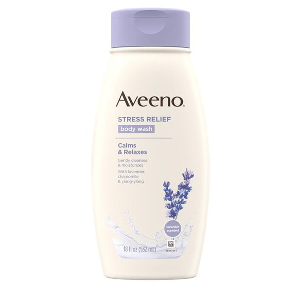 Aveeno Stress Relief Body Wash with Lavender & Chamomile, 18 Ounce (Pack of 3)