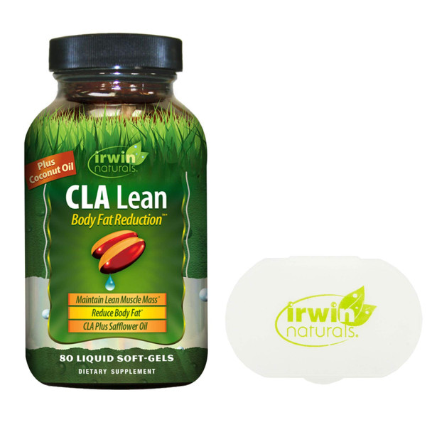Irwin Naturals CLA Lean Body Fat Reduction, 80 Liquid Softgels Bundle with a Irwin Naturals Pill Case