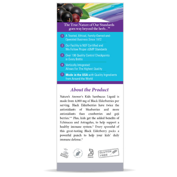 Natures Answer Sambucus Syrup Elderberry Kids Formula, 8 Ounce | Natural Immune Booster | Taste that Kids Love | Flu Season Support | Packed with Antioxidants