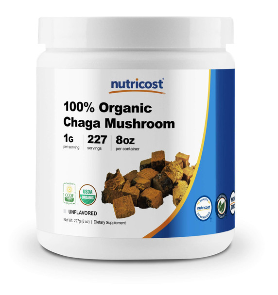 Nutricost 100% Organic Chaga Mushroom Powder 8oz (227 Servings) - Certified USDA Organic, Gluten Free & Non-GMO