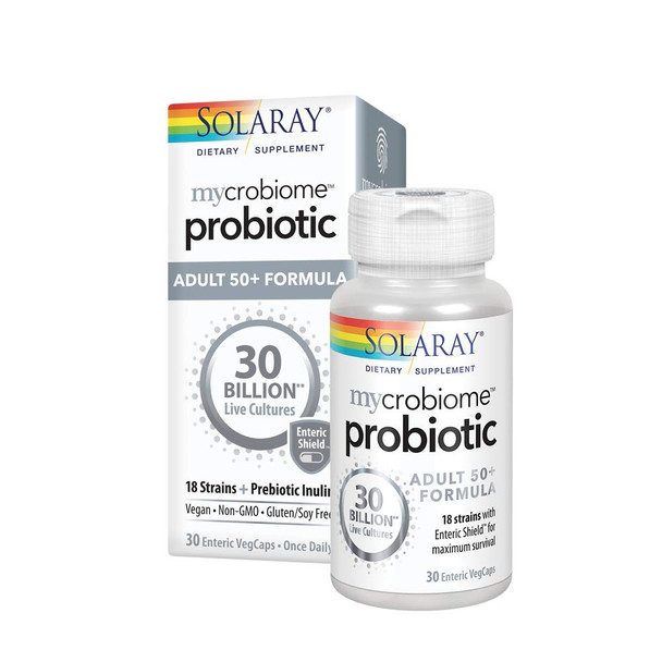 Solaray Mycrobiome Probiotic Adult 50+ Formula | Healthy Digestion, Metabolism, Energy, Colon & Urinary Tract Support | 30 Billion CFU | 30 VegCaps