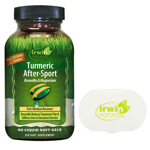 Irwin Naturals Turmeric After-Sport for Post Workout Recovery, 60 Liquid Softgels Bundle with a Irwin Naturals Pill Case