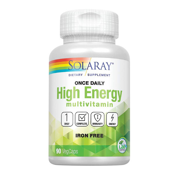 Solaray Once Daily High Energy Multivitamin, W/No Iron | Complete Multi W/Whole Food & Herb Base | Non-Gmo (90 Ct)