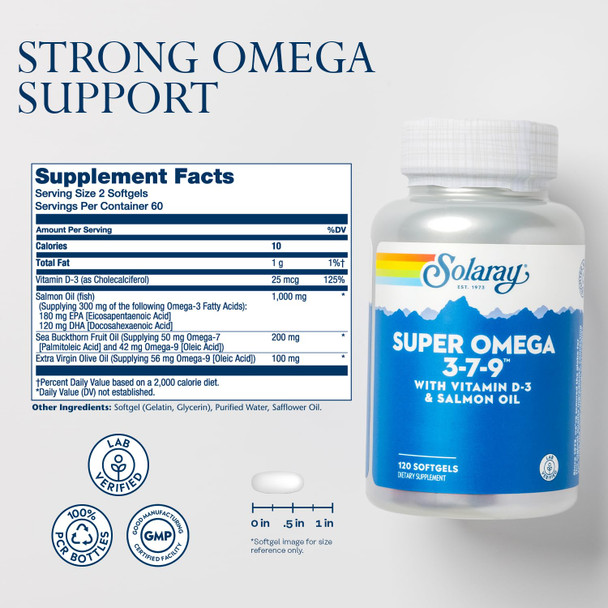 Solaray Super Omega 3 7 9 | Supports Healthy Skin, Cardiovascular Function, More | EPA, DHA, Essential Fatty Acids from Fish Oil | Mini Softgel, 120ct