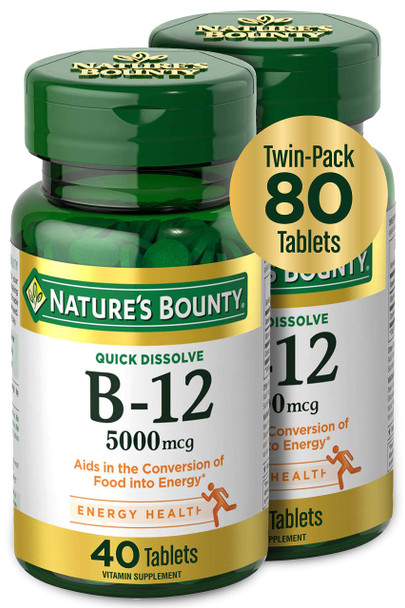 Nature’s Bounty Vitamin B-12, 5000mcg, 40 (2-Pack, 80) Quick Dissolve Tablets