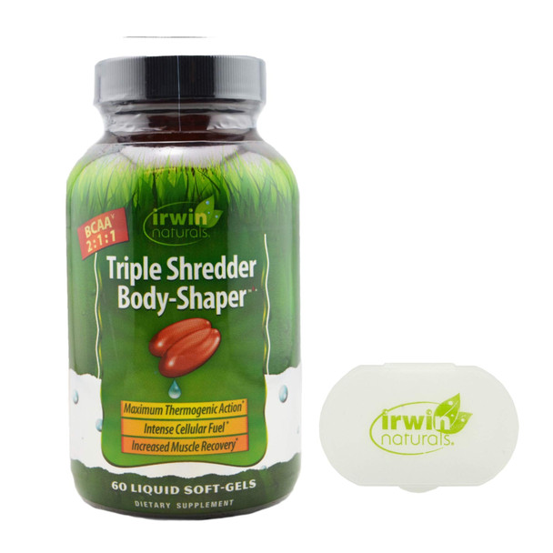 Irwin Naturals Triple Shredder Body Shaper Thermogenic Fat Burner Supplement, 60 Soft Gels Bundle with a Pill Case