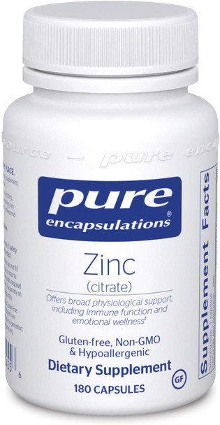 Pure Encapsulations - Zinc (Citrate) - Highly Bioavailable and Hypoallergenic Supplement for Immune Support and Prostate Function - 180 Capsules