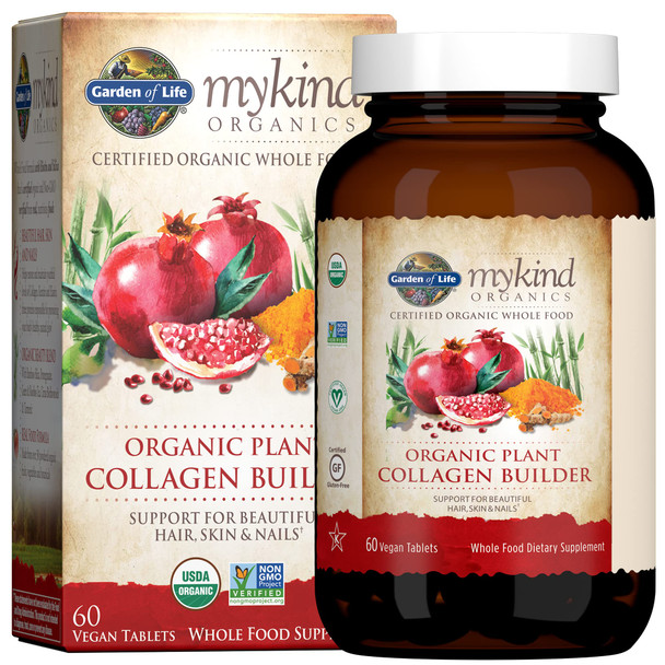 Garden of Life Vegan Collagen Builder - mykind Organics Organic Plant Collagen Builder - Vegan Collagen Builder for Beautiful Hair, Skin and Nails, 60 Tablets, Vegan Collagen Support Supplements