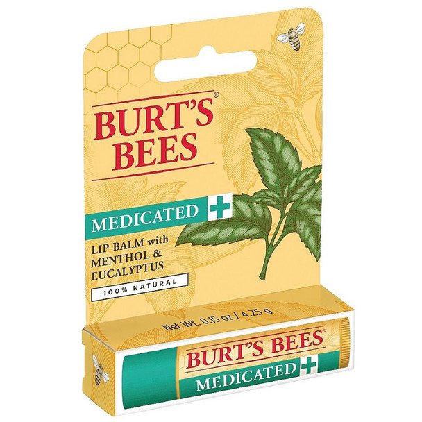 Burt's Bees Medicated Lip Balm, Menthol & Eucalyptus 0.15 oz