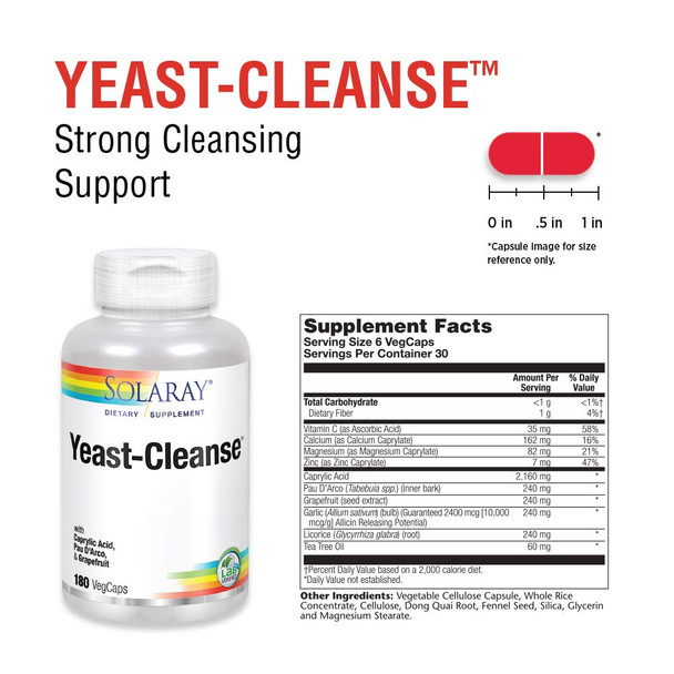 Solaray Yeast-Cleanse - 180 Vegetarian Capsules