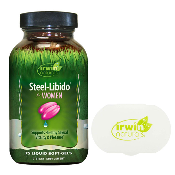 Irwin Naturals Steel Libido for Women, 75 Liquid Softgels Bundle with a Irwin Naturals Pill Case