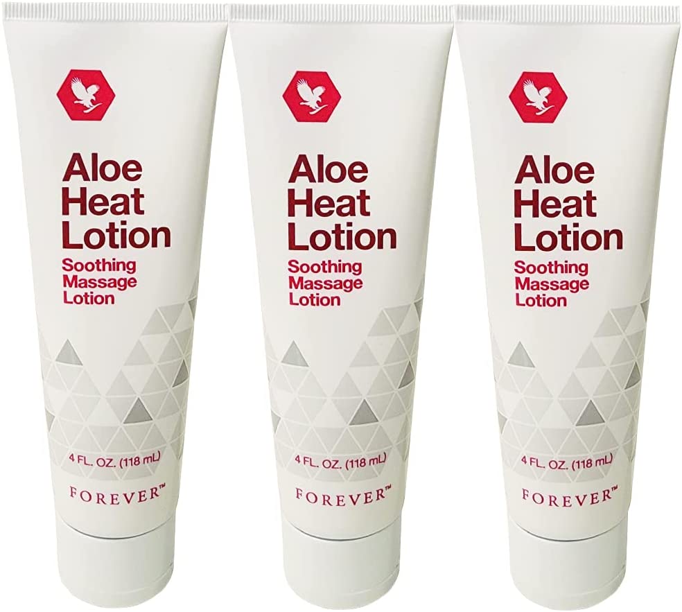 Forever Aloe Heat Lotion Soothing Warm Massage Body arm Foot Lotion Cool  Relaxing Scent Menthol Nourish Skin 4FL. OZ 118 ml Pack of 3