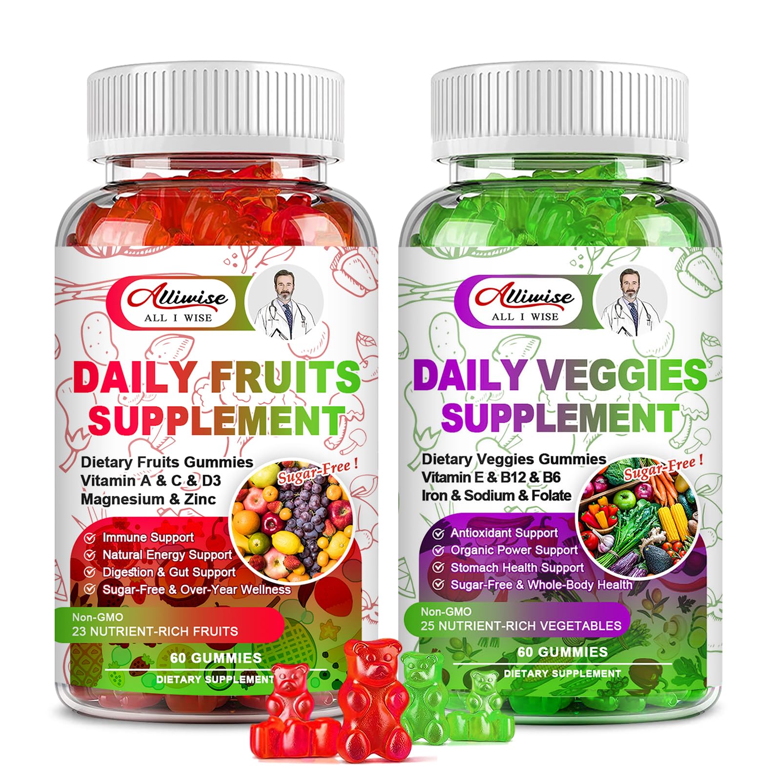 Alliwise Sugar-Free Fruits And Veggies Original Gummies | Buy at Kiwla