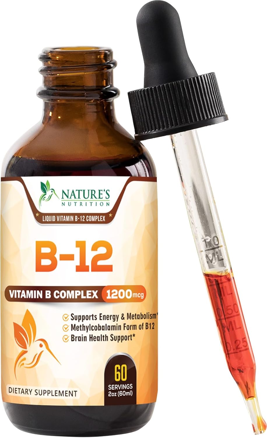 Nature'S Nutrition Vitamin B 12 Complex Drops 1200 mcg Fast Absorption  Liquid B12 Support for Energy Nerves & Immune Health Methyl B  Methylcobalamin Supplement Vit B Complex Vitamins for Women & Men