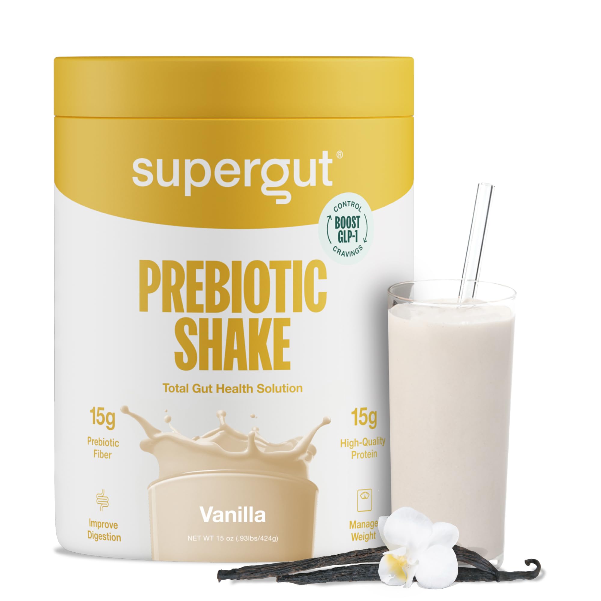 glp 1 milk Supergut GLP-1 Boosting Prebiotic Shakes Vanilla – Gut Healthy Meal Replacement with 15g Fiber 15g Protein & 5g Net Carbs - Keto Friendly