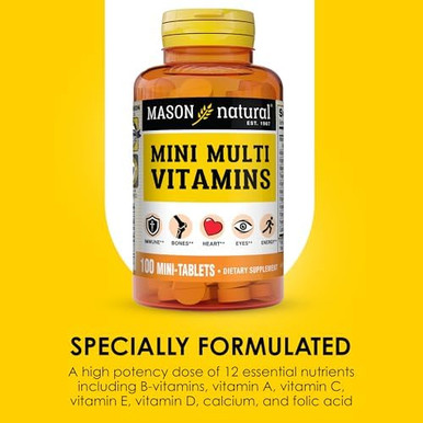 Mini Multivitamins Mason Natural Mini Multi Vitamins Vitamins A C D3 E B1 B2 B3 B6 B12 ...