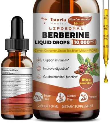 Totaria Berberine Supplement - Berberine Hcl Digestion Support Increase Glp- 1 Levels, Ampk Activator With Ceylon Cinnamon, Green Tea, Bitter Melon,  Citrus Bergamot - 2 Fl Oz