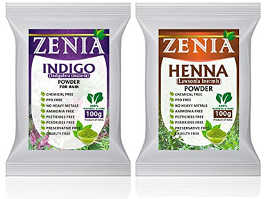 100 Grams Zenia Indigo Powder And 100 Grams Henna Hair Color Combo