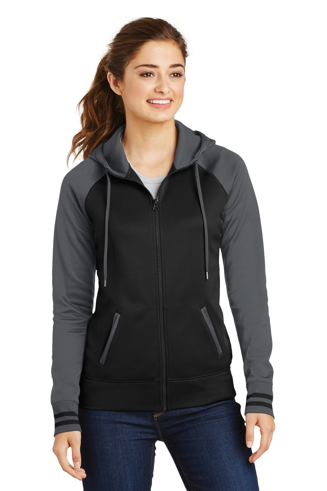 Tek-®--Women's-Sport-Wick-®--Varsity-Fleece-Full-Zip-Hooded-Jacket.-LST236-1