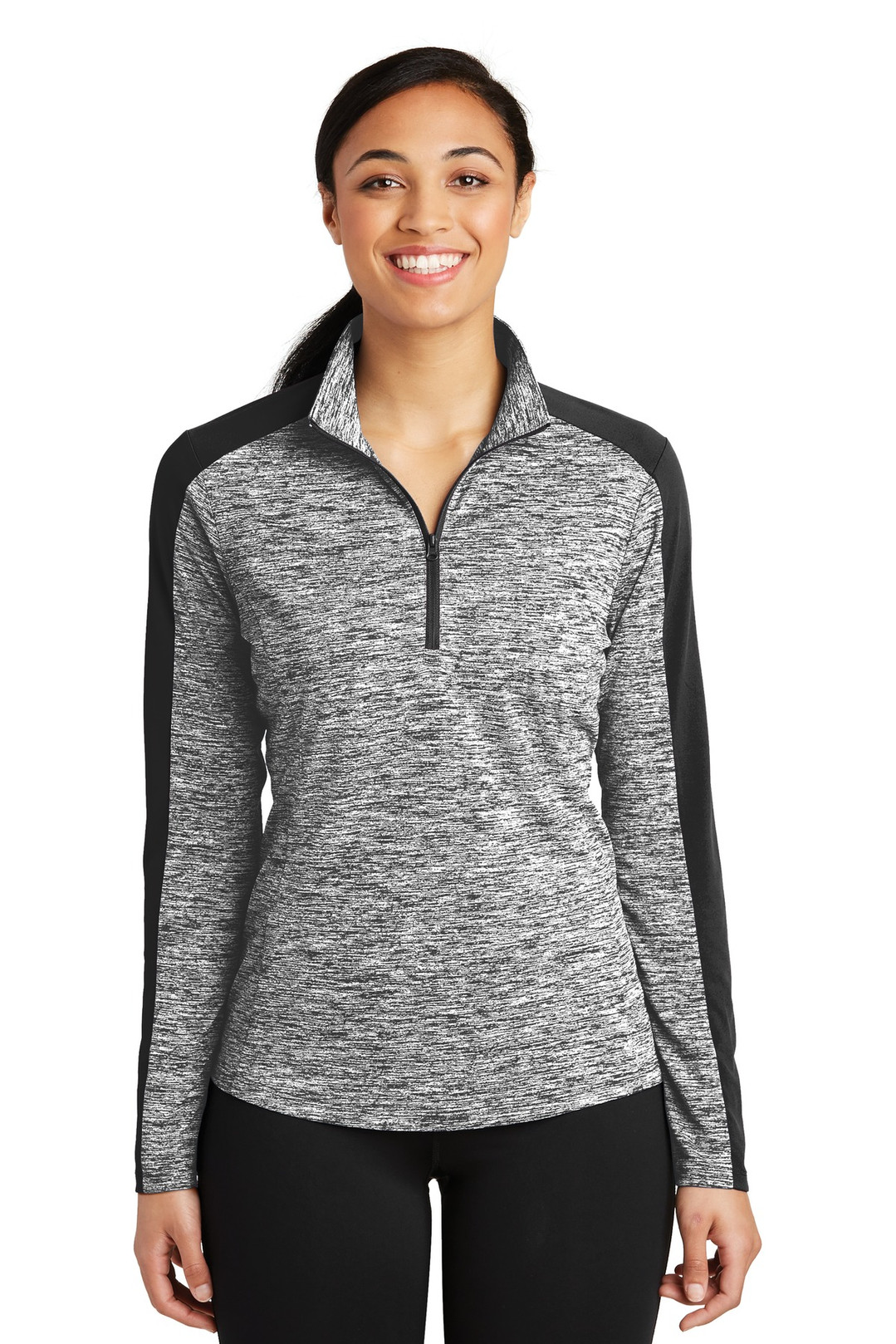 Tek-®--Women's-PosiCharge-®--Electric-Heather-Colorblock-1/4-Zip-Pullover.-LST397-1