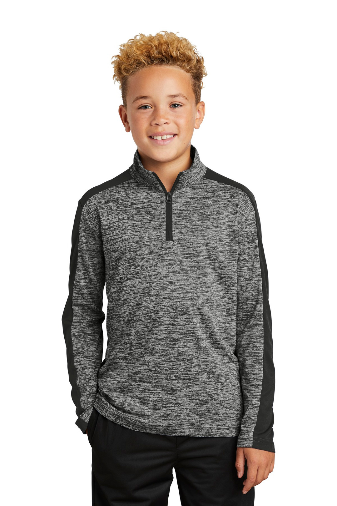 Tek--®--Youth-PosiCharge--®--Electric-Heather-Colorblock-1/4-Zip-Pullover.-YST397-1