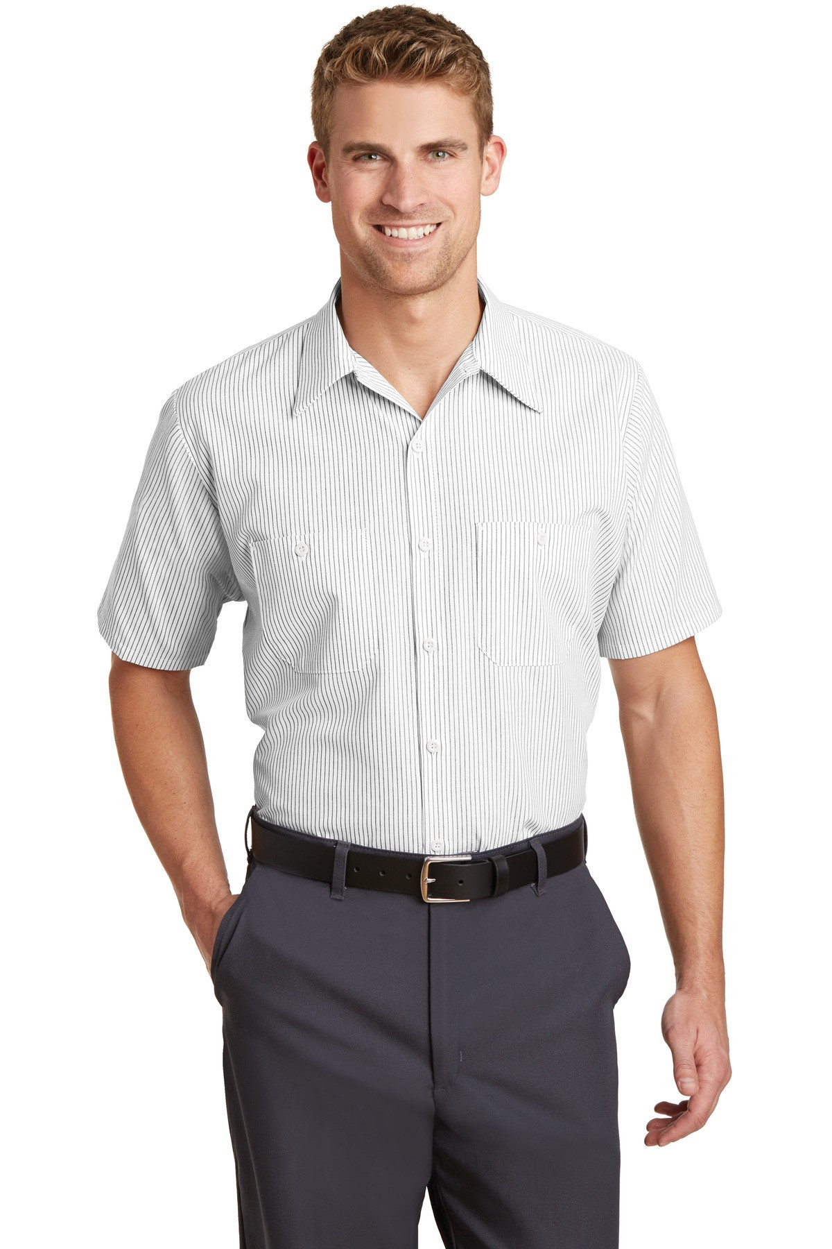 Red-Kap-®--Short-Sleeve-Striped-Industrial-Work-Shirt.--CS20-2
