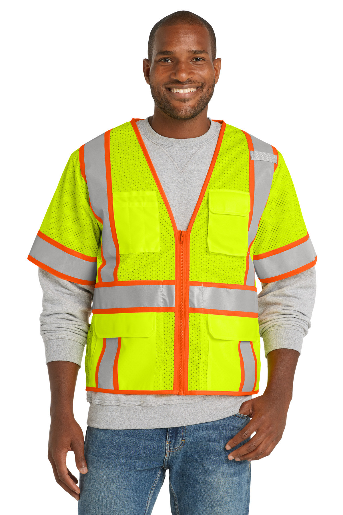 CornerStone--®--ANSI-107-Class-3-Surveyor-Mesh-Zippered-Two-Tone-Short-Sleeve-Vest.-CSV106-15