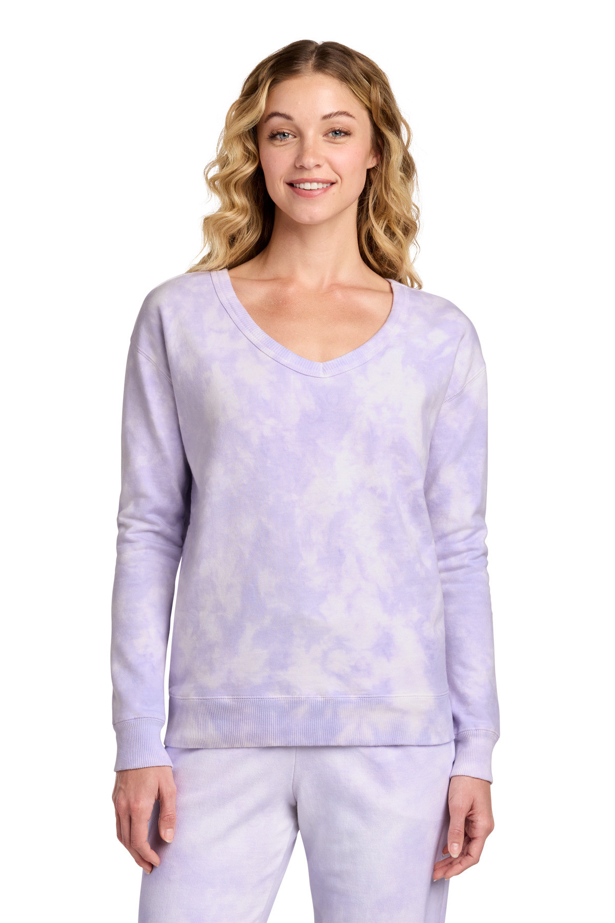 Port-&-Co-™--Women's-Beach-Wash-®--Cloud-Tie-Dye-V-Neck-Sweatshirt-LPC140V-21