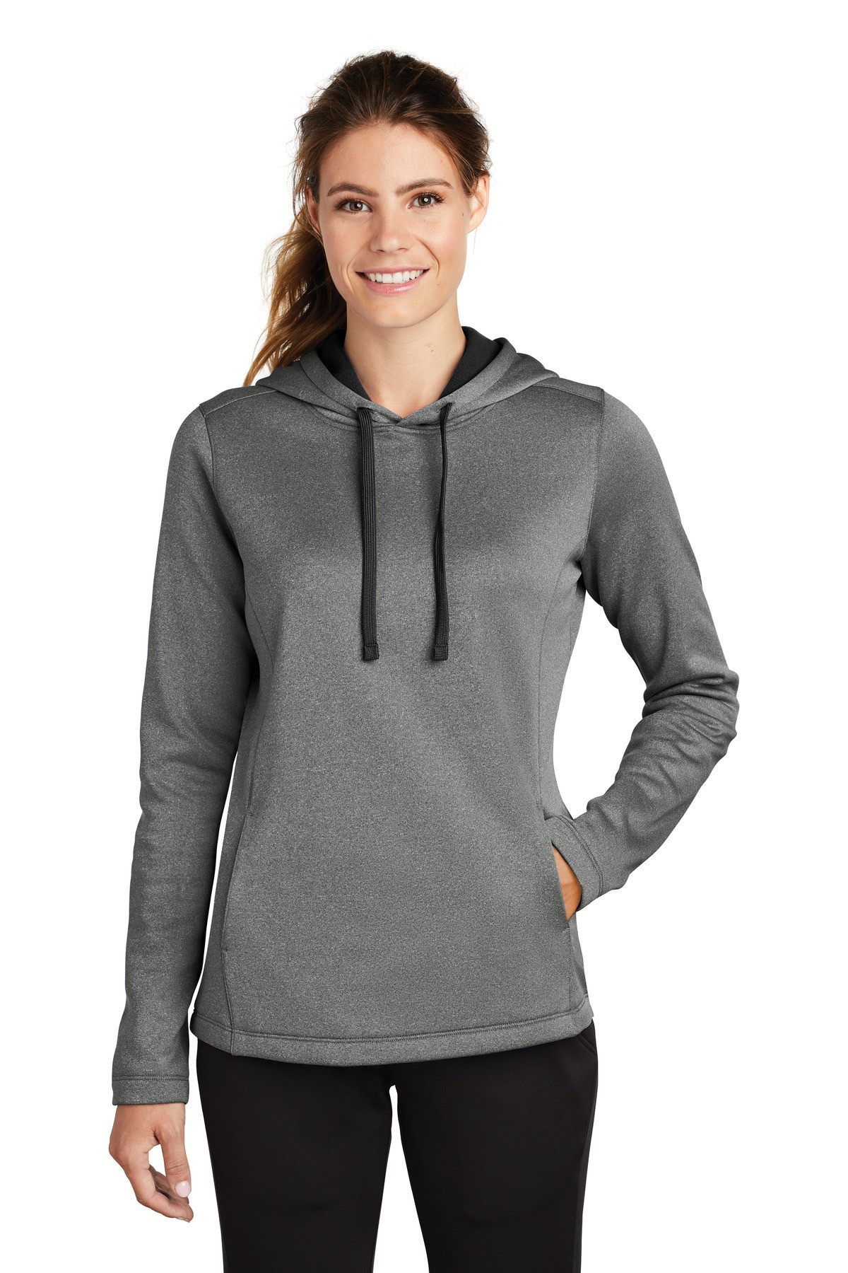 Tek--®--Women's-PosiCharge--®--Sport-Wick--®--Heather-Fleece-Hooded-Pullover.-LST264-1