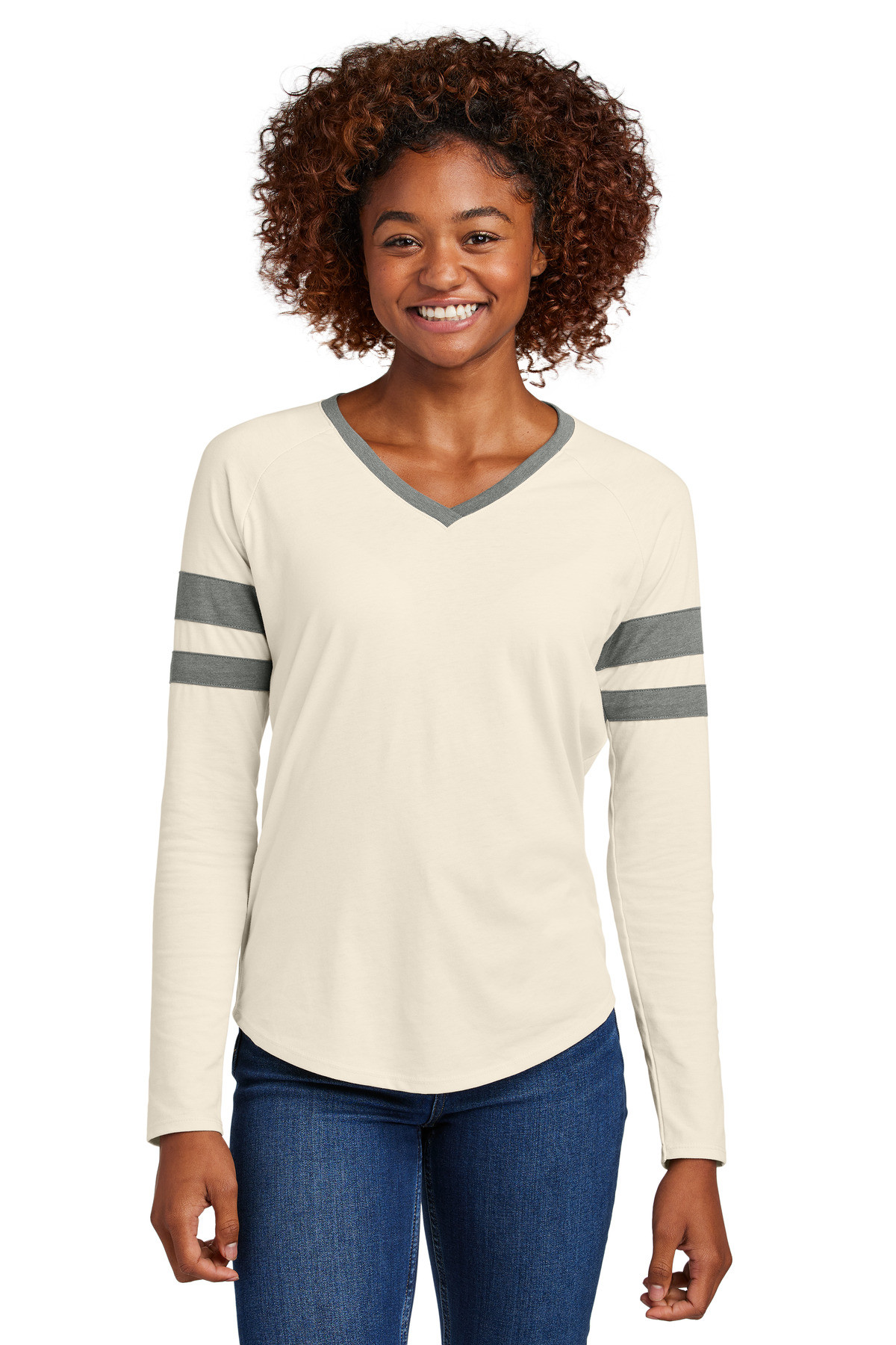 Tek-®--Women's-Halftime-Stripe-Long-Sleeve-V-Neck-Tee-LST6043-1