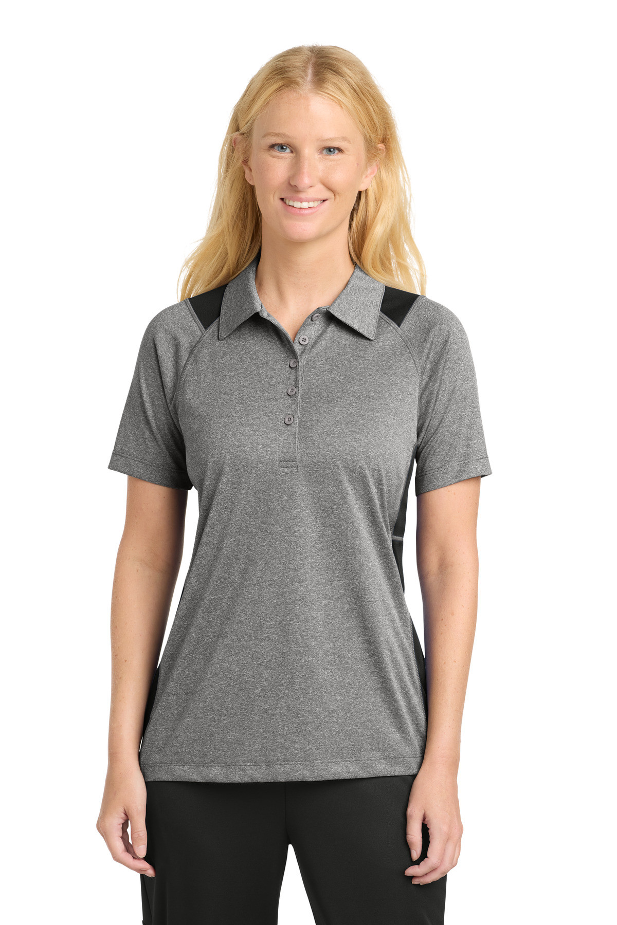 Sport-Tek-®--Women's-Heather-Colorblock-Contender-™--Polo.-LST665-1