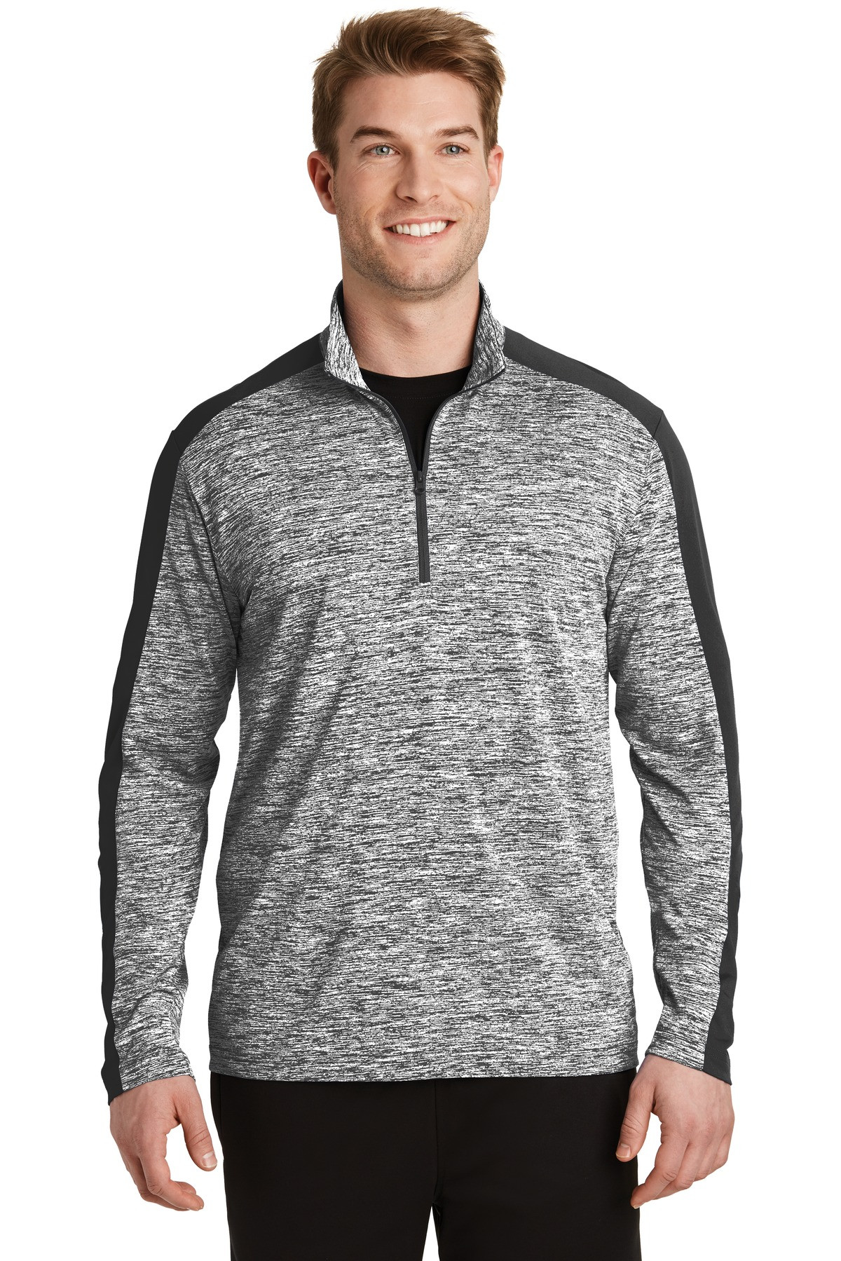 Tek-®--PosiCharge-®--Electric-Heather-Colorblock-1/4-Zip-Pullover.-ST397-1