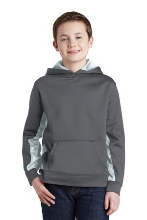 Sport-Tek ®  Youth Sport-Wick ®  CamoHex Fleece Colorblock Hooded Pullover.  YST239