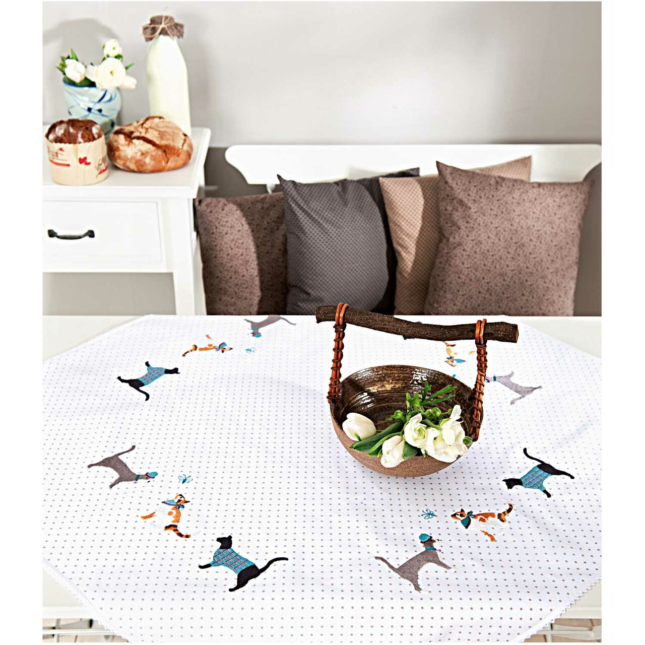 Rico Design Cats Tablecloth Embroidery Kit 95x95cm Wools Of Nations