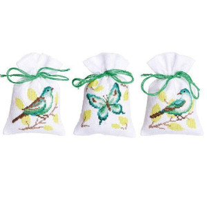 Vervaco Vervaco - Green Birds and Butterfly Bags For Herbs Cross Stitch Kit Set of 3 Vervaco Vervaco - Green Birds and Butterfly Bags For Herbs Cross Stitch Kit Set of 3