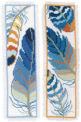 Vervaco Vervaco - Bookmark Blue Feathers Cross Stitch Kit Set of 2