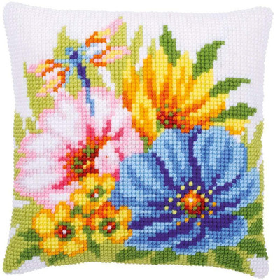 Vervaco Vervaco - Colourful Flowers Cushion Cross Stitch Kit, 40x40cm