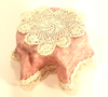 RESALE SHOP - 1:12 Dollhouse Table With Frilly Pink Table Cloth And Handmade Cakes - preowned